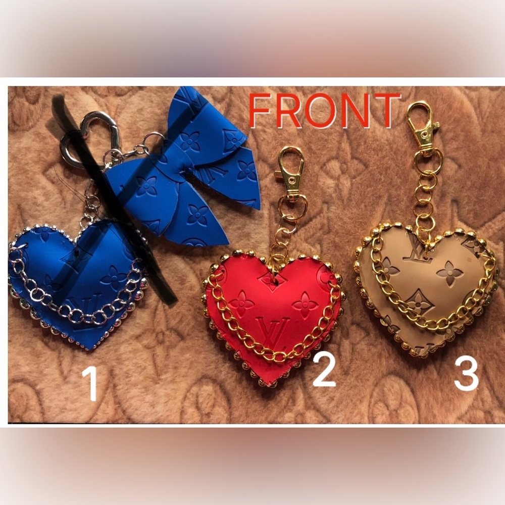 Heart Keychain/ Handbag Decor- Blue, Red, Tan